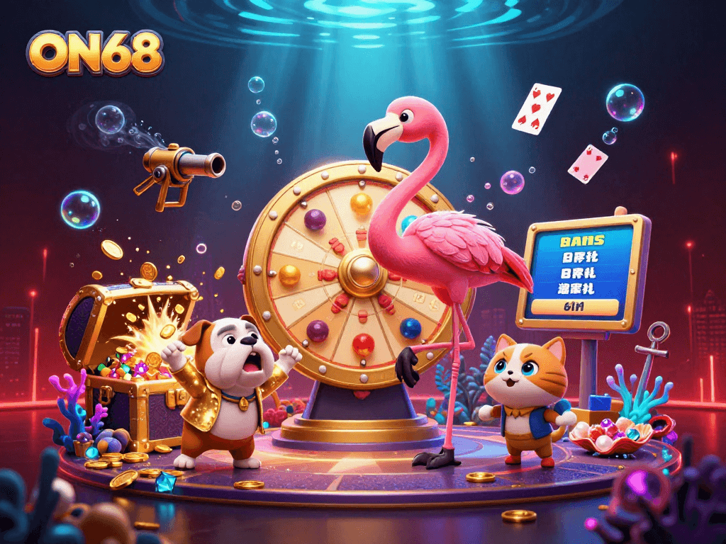 Experience exciting gameplay at ON68 with vibrant characters and dynamic casino elements.