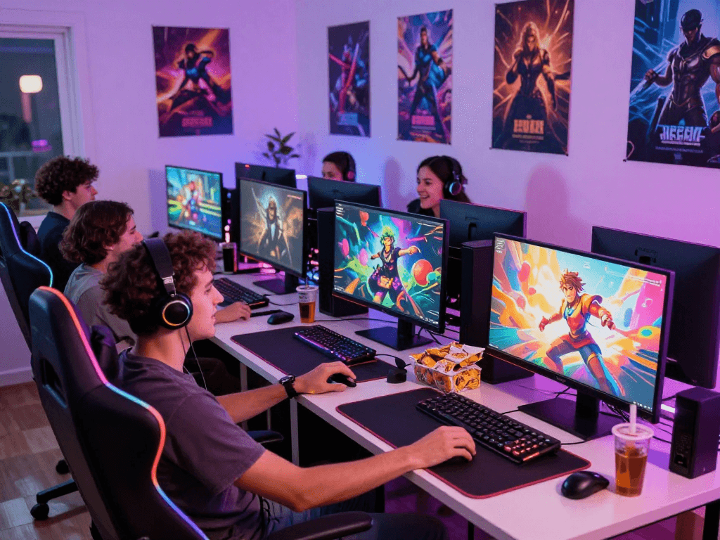 Engaging gaming session showcasing trans porn game with diverse individuals enjoying gaming experience.