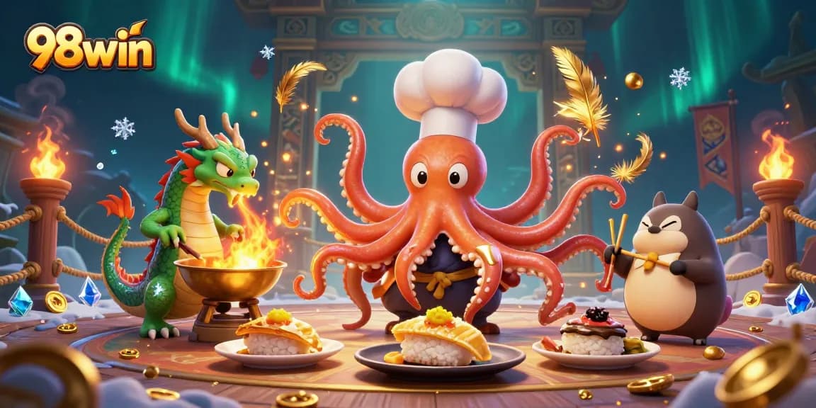 Experience thrilling gameplay at 98win with lively characters and vibrant casino elements.