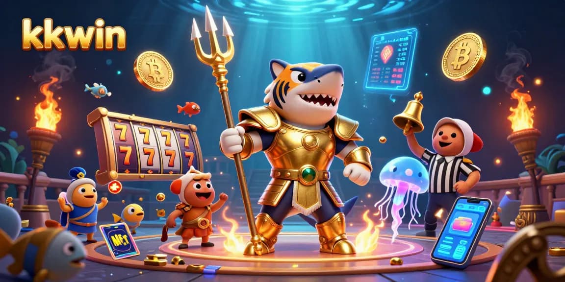 Experience exciting gameplay at kkwin with a vibrant underwater casino scene featuring animated characters and crypto elements.