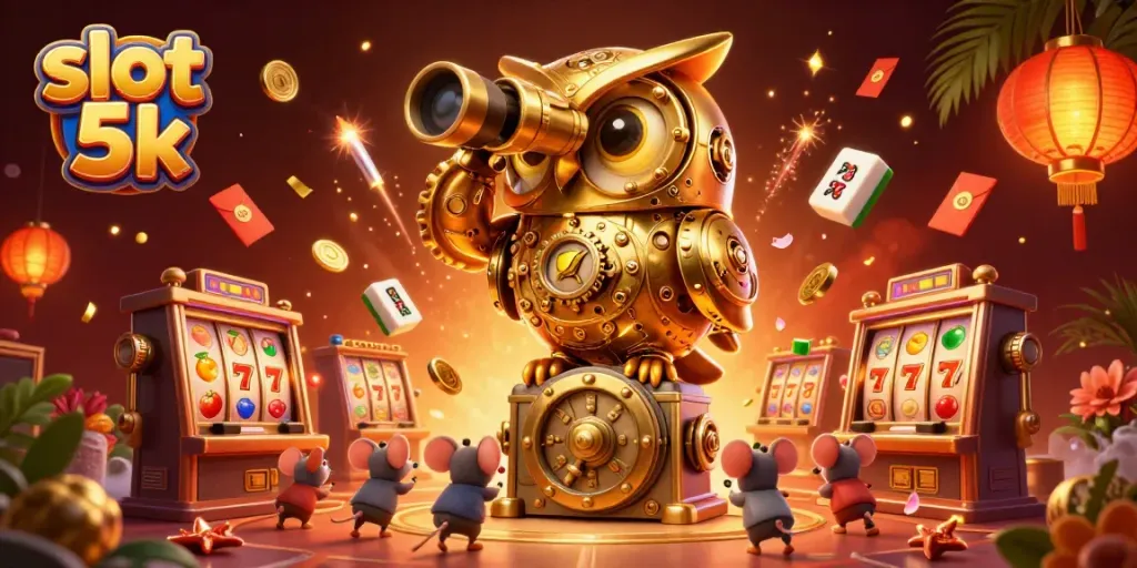 Experience the excitement of slot 5k with a vibrant scene featuring whimsical characters and dynamic game elements.