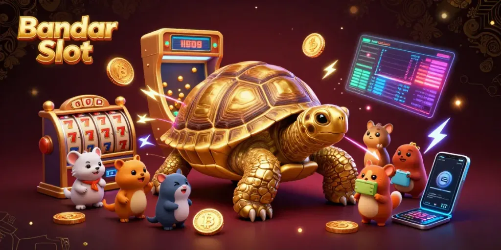 Permainan slot dengan bandar slot, menampilkan karakter unik dan elemen menarik dalam ilustrasi 3D yang menawan.