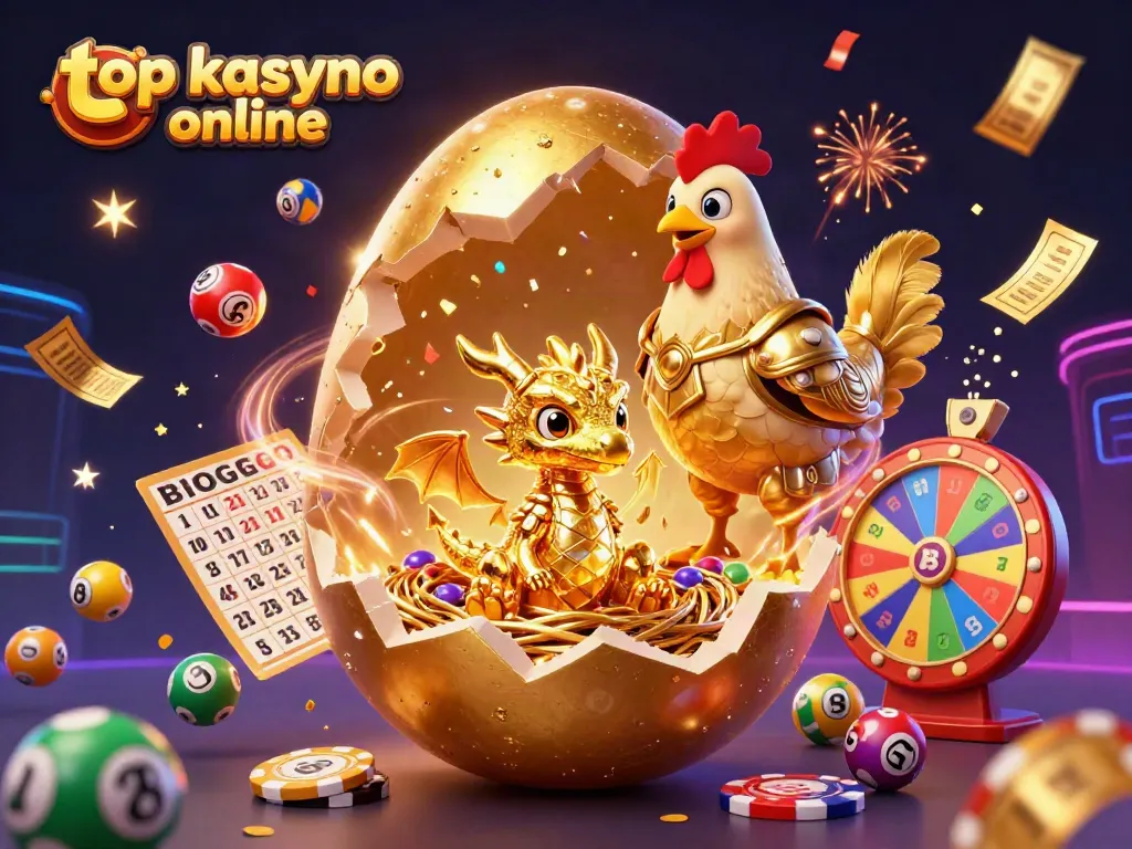 Experience your luck at top kasyno online with a golden dragon and vibrant casino elements surrounding them!