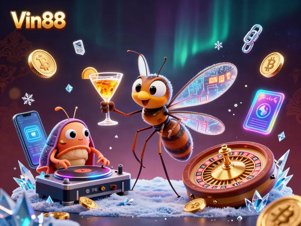 Experience exciting gameplay at Vin88 with a lively casino scene featuring animated characters and vibrant casino elements.