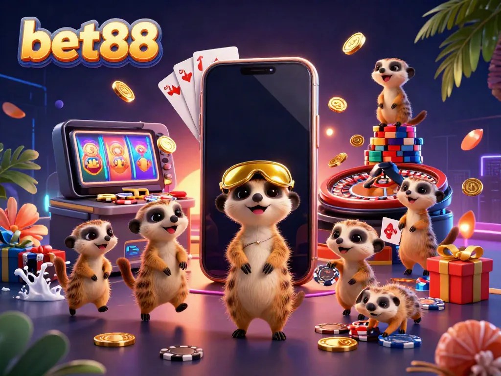 Experience the excitement of bet88 with meerkats in a dynamic casino scene.