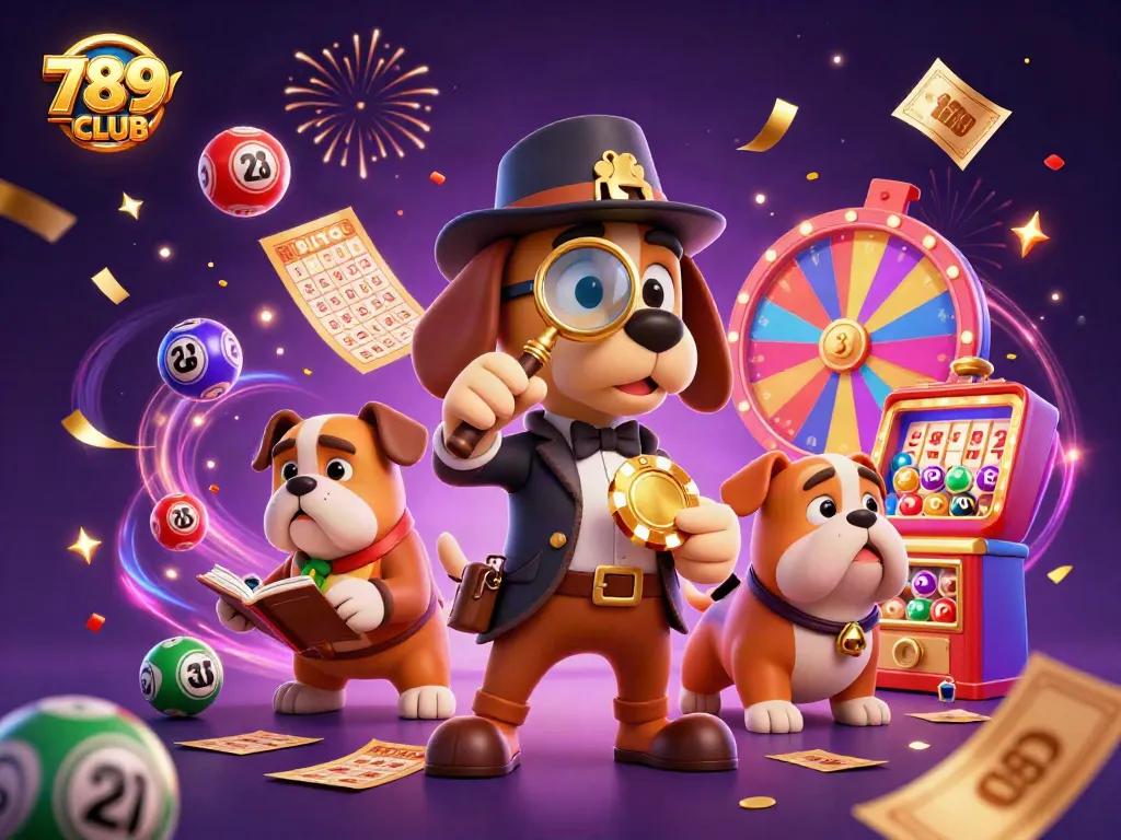 Join the adventure with 789CLUB as the detective bloodhound uncovers treasures in a vibrant casino scene.
