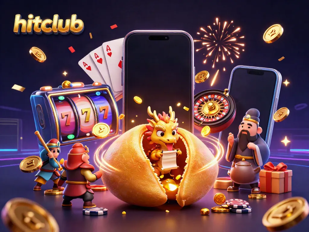 Engage with hitclub by winning big in a vibrant casino scene filled with fantasy characters and casino elements.