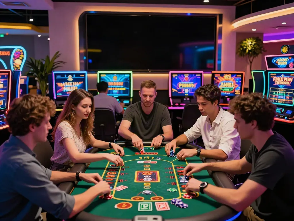 Dynamic online gaming scene showcasing players at https://man881.jp.net/ with engaging casino games and vibrant promotions.