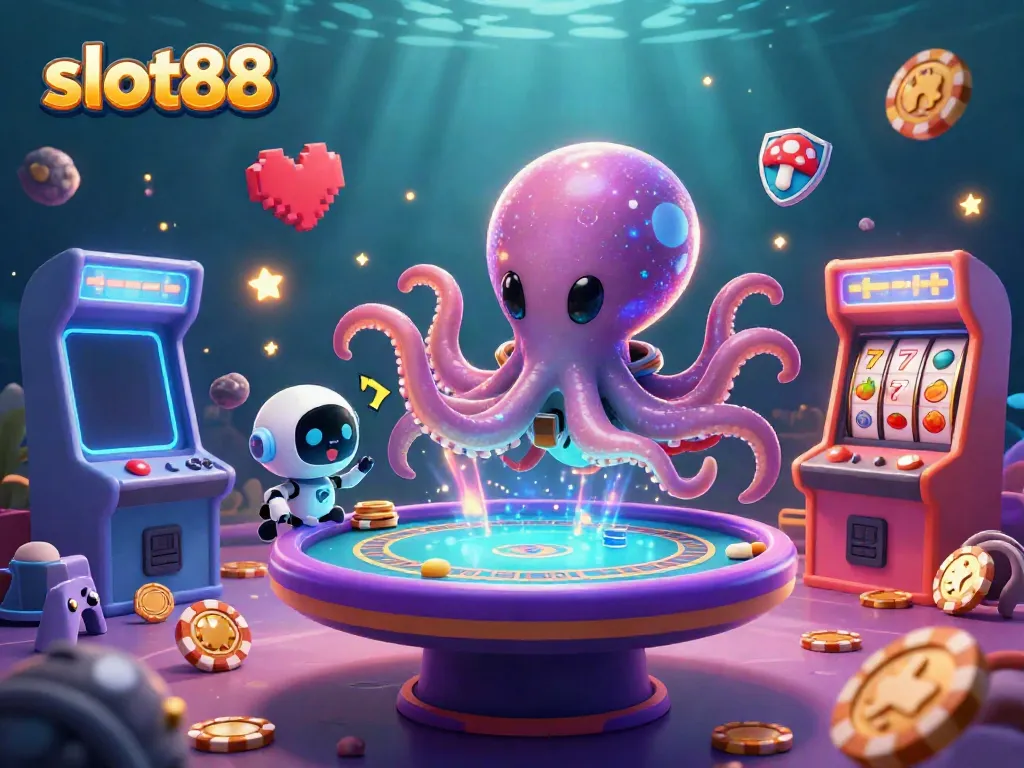 Experience thrilling gameplay with the slot88 alien octopus at a holographic poker table.