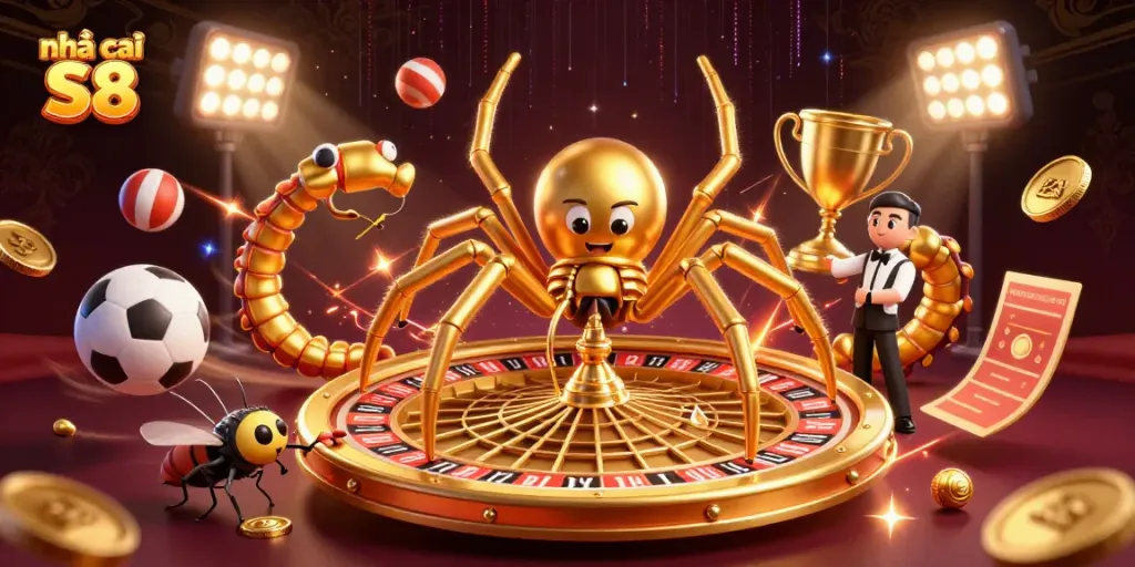 Engage with nhà cái S8 by spinning a golden roulette web at an electrifying casino setting.