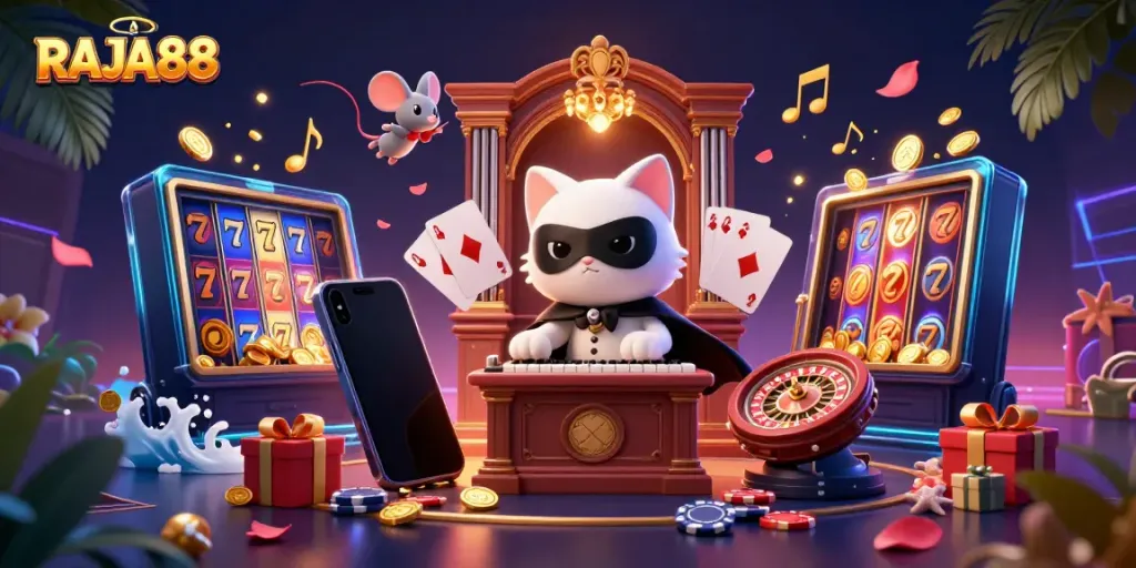 Engage with RAJA88's lively casino atmosphere, featuring vibrant gaming elements.