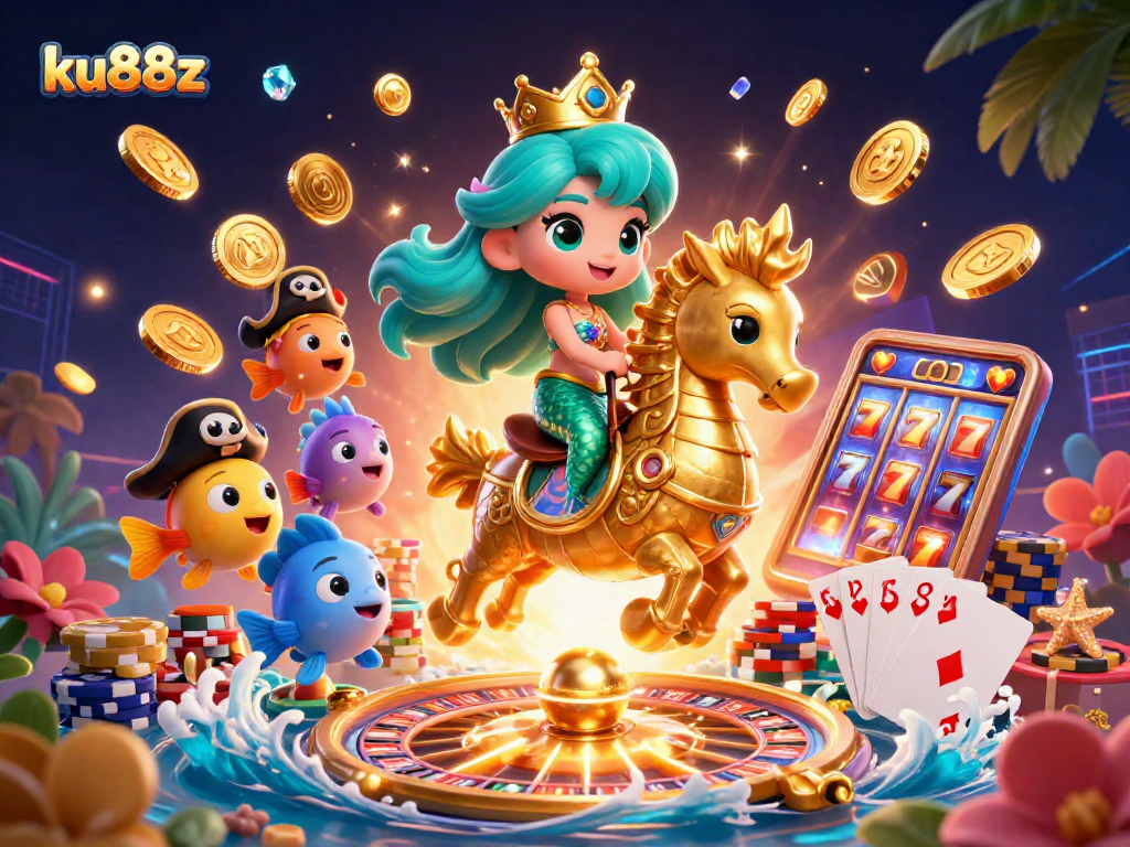 Play slots and win with ku88z in a vibrant 3D casino underwater scene!