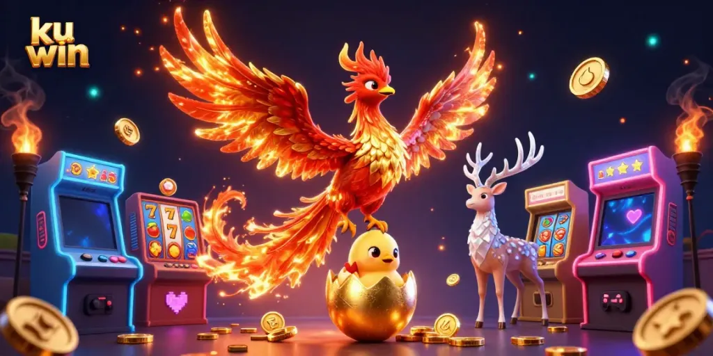Engage with the exciting world of ku win slots featuring a phoenix and vibrant casino elements.