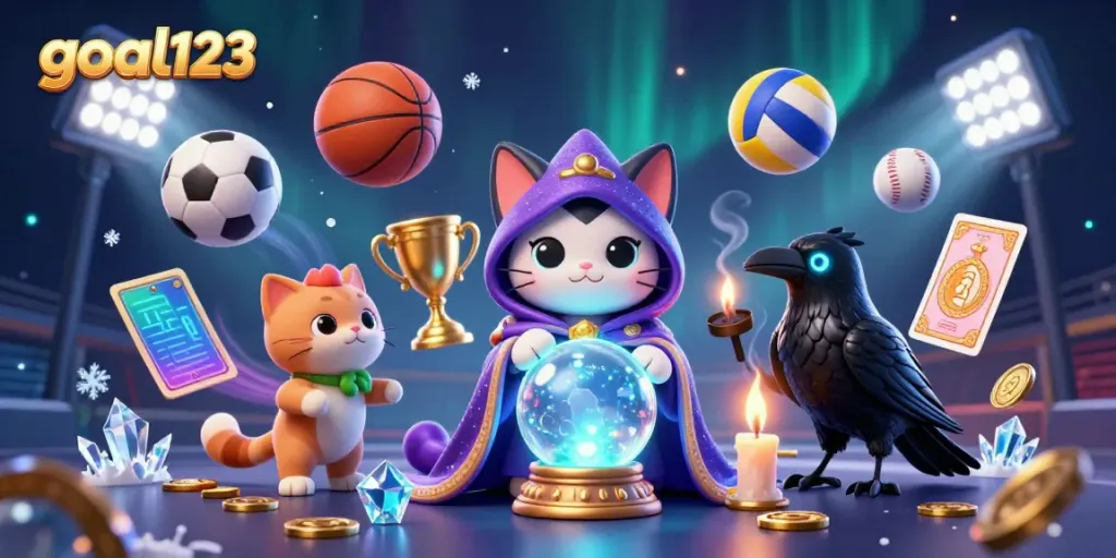 Engage in thrilling games at goal123 with a festive 3D scene showcasing lively sports elements.