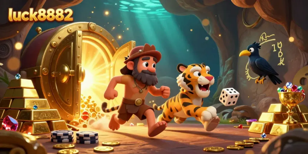 Experience the excitement at luck8882's prehistoric casino with unique characters and vibrant treasures.