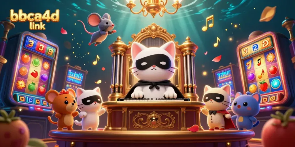 Menyaksikan gameplay seru di tautan bbca4d, dengan karakter kucing misterius dan simbol slot yang menarik.