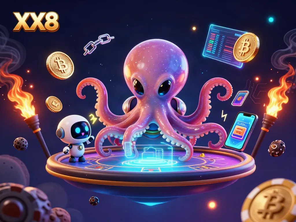 Engage in thrilling gameplay at XX8 with a vibrant alien poker scene featuring dynamic casino elements.