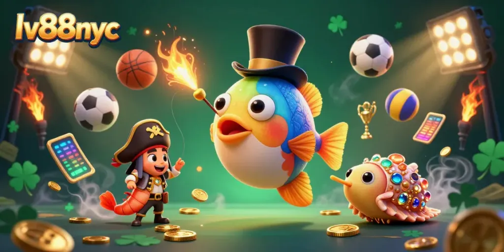 Engage with gaming excitement at lv88nyc, where a 3D anglerfish and friends attract golden coins.