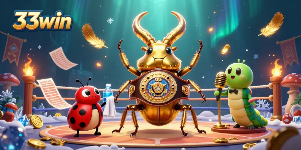 Experience thrilling sports betting action with 33win's engaging 3D casino scene full of gold coins and excitement.