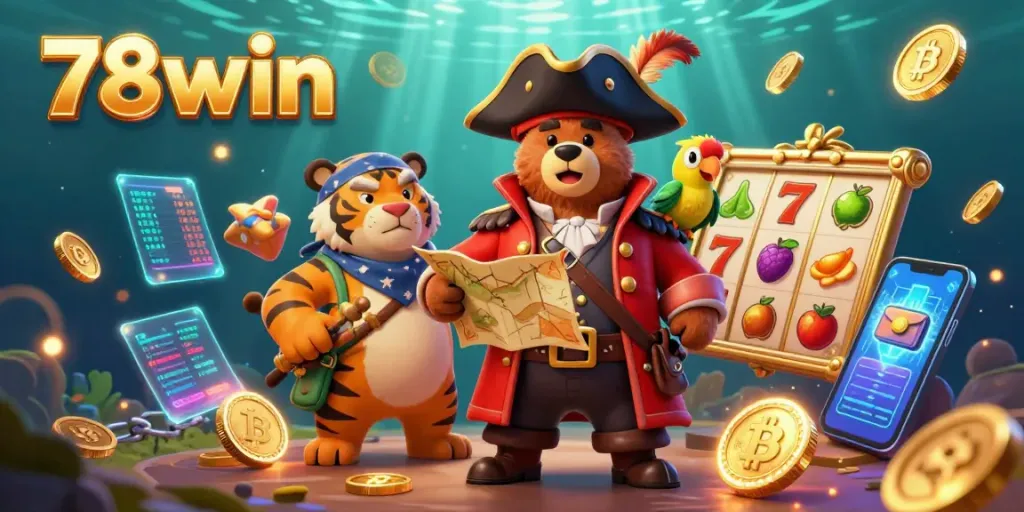 Experience exciting slot games and vibrant crypto elements at 78win in this captivating underwater scene.