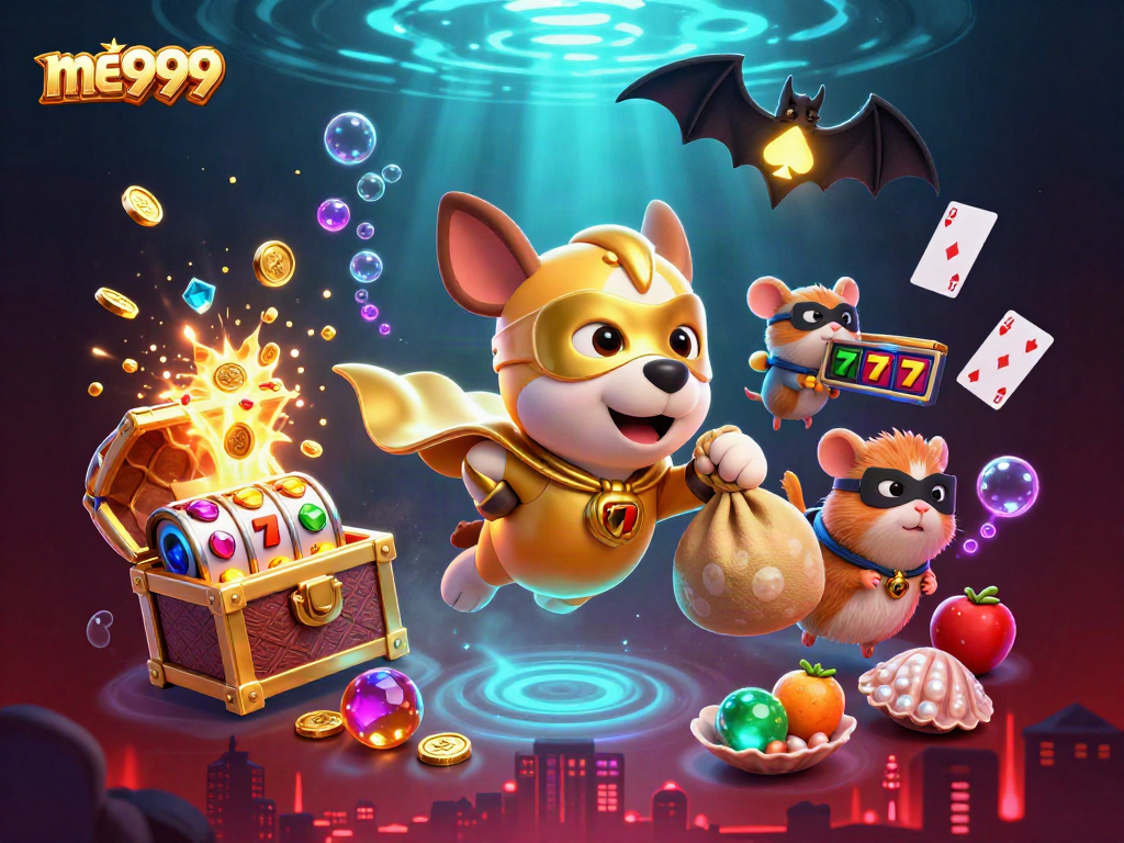 Engage with me999 in an electrifying online casino atmosphere, packed with gold coins and vibrant game elements.