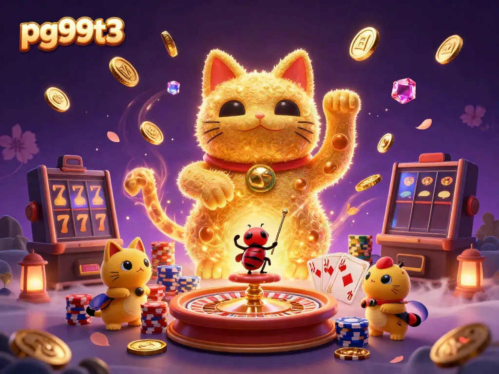 Experience the allure of pg99t3 with a captivating scene of golden fireflies and casino symbols.