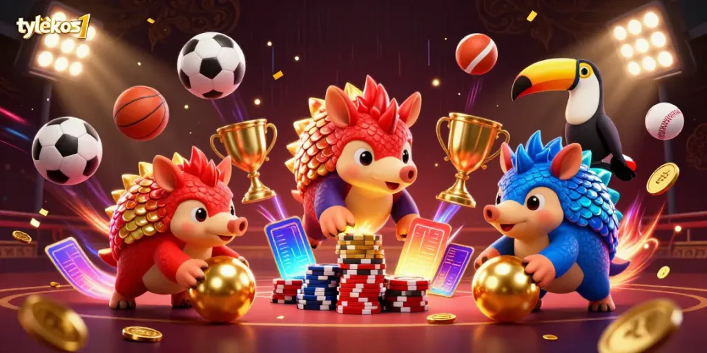 Experience exciting sports betting action with tylekeos1 featuring rival pangolins and dynamic sports elements.