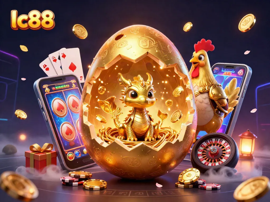 Experience thrilling games at lc88 with a majestic dragon guarding golden chips and vibrant game elements.