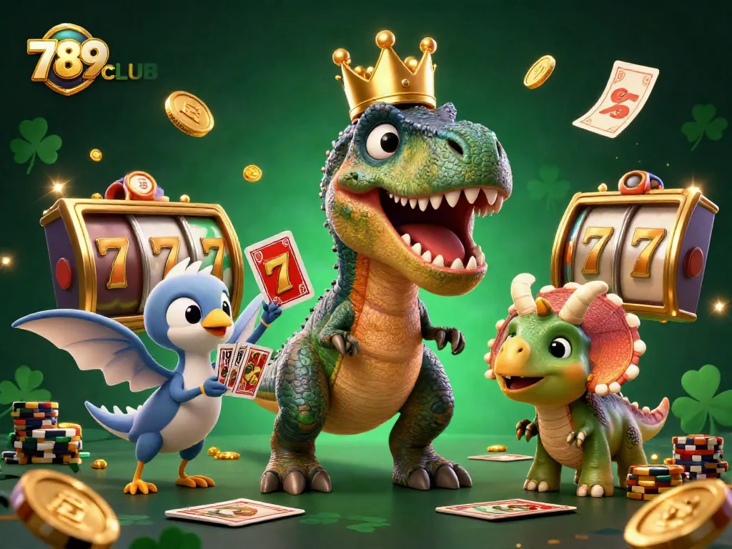 Join the fun at 789CLUB with a whimsical 3D casino scene featuring unique characters and vibrant gambling elements.