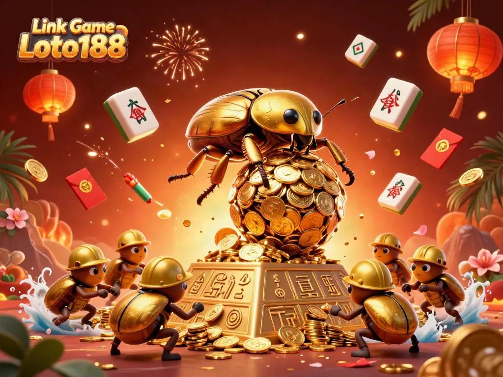 Experience the excitement of Link Game Loto188 with vibrant 3D casino illustrations depicting gold coin adventures.