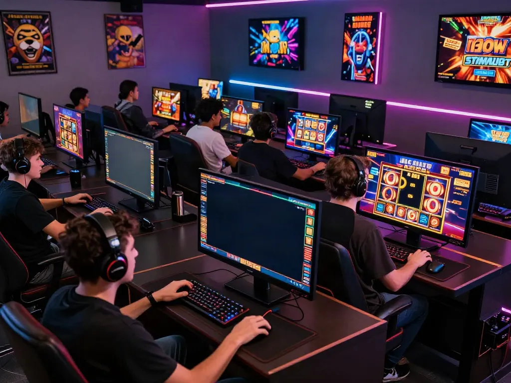 Players enjoying link slot gacor on ODDIGO platform in a vibrant gaming room.