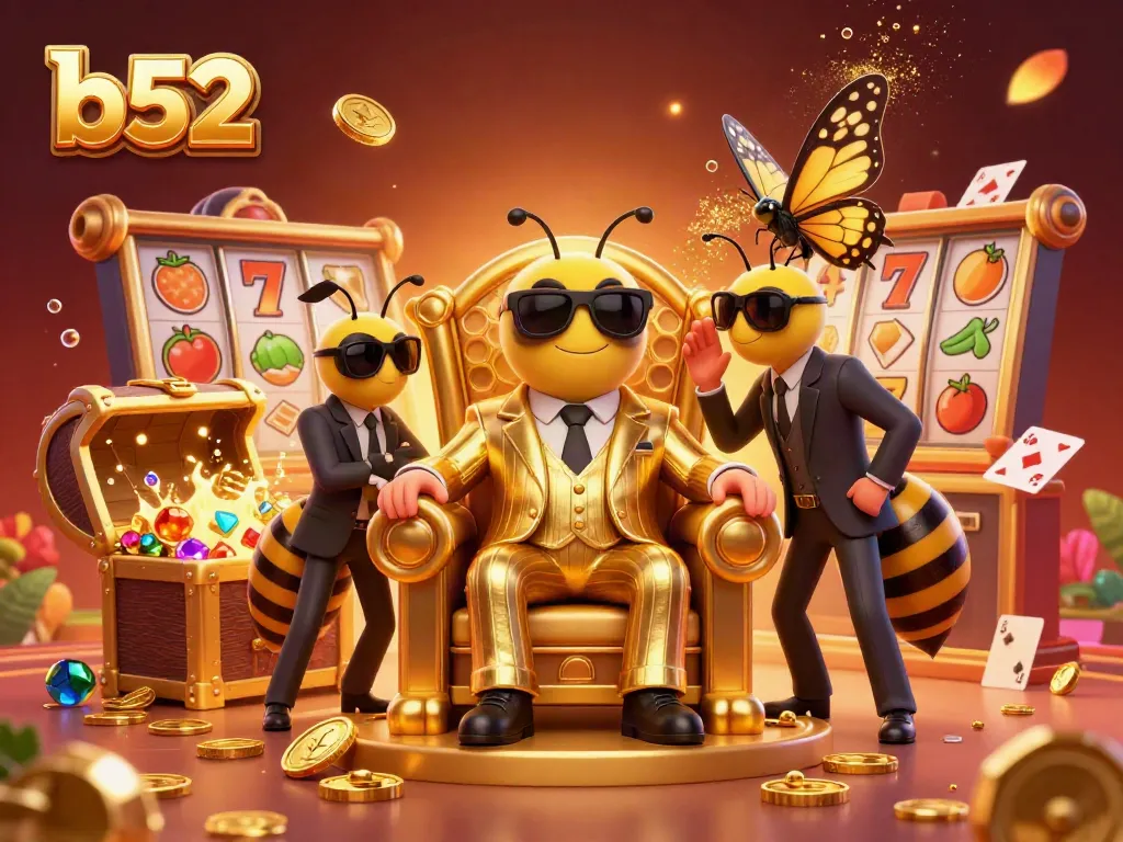 Experience thrilling b52 casino action with bumblebee mob boss in a vibrant, 3D scene filled with lucky symbols.
