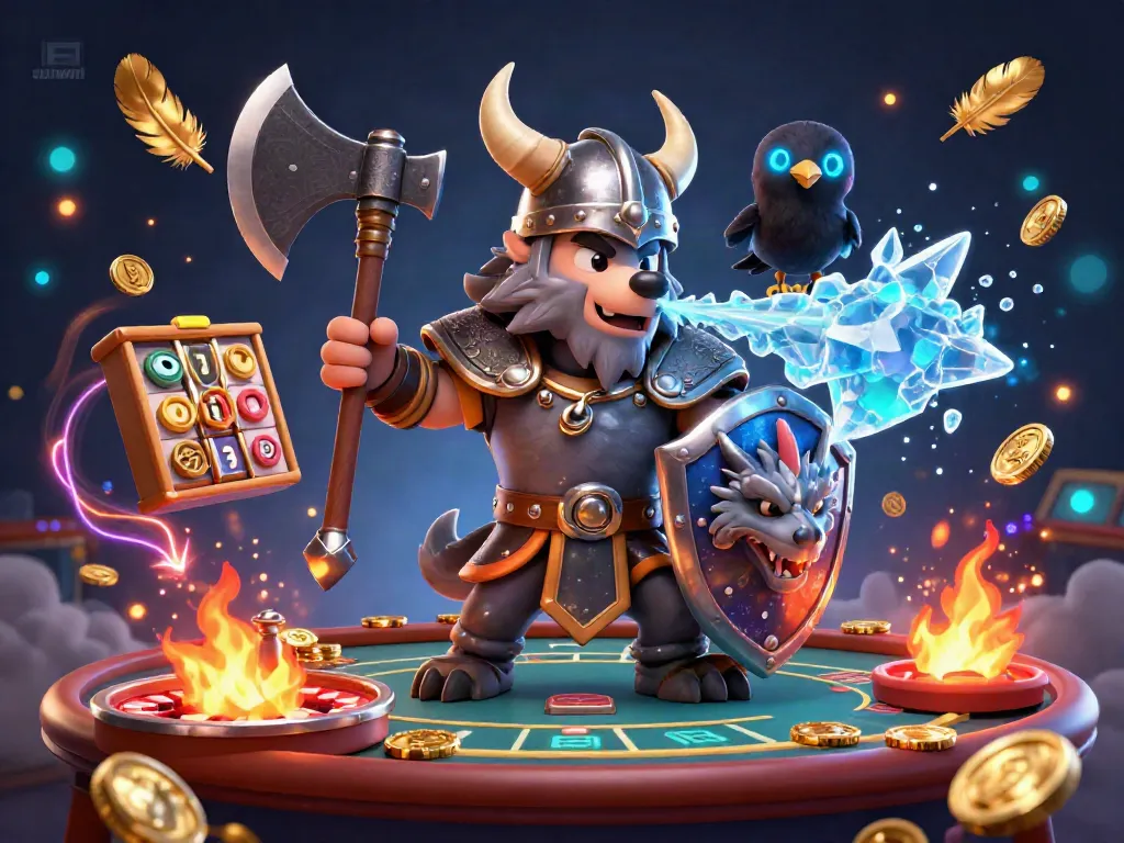 Experience the thrill of sunwin with a Viking wolf warrior, fierce dragon, and casino elements in action.