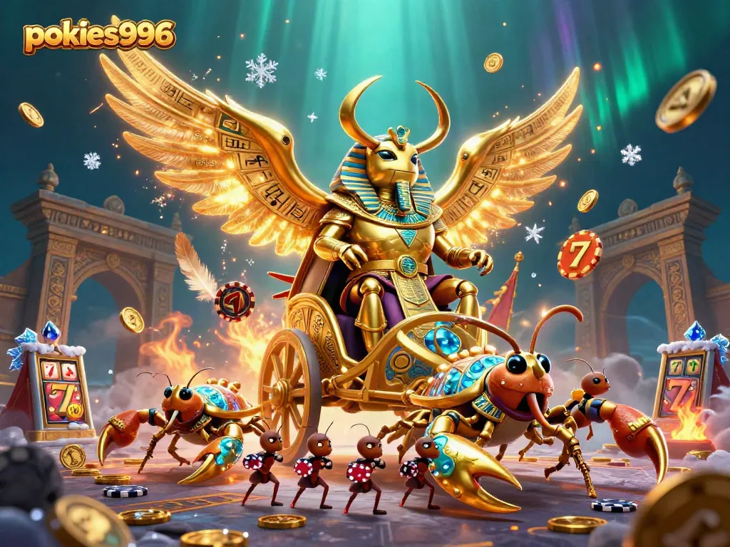 Play pokies996 with thrilling slot reels in an energetic 3D casino scene.