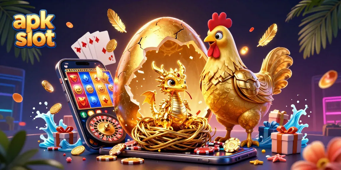 Engage with apk slot games as a golden baby dragon emerges, surrounded by dynamic casino treasures.