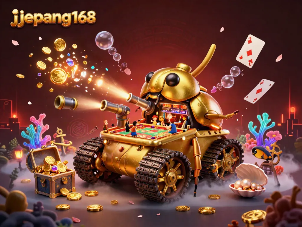Experience the excitement of japan168's casino games with a colorful 3D illustration featuring a miniature casino inside a golden beetle tank.