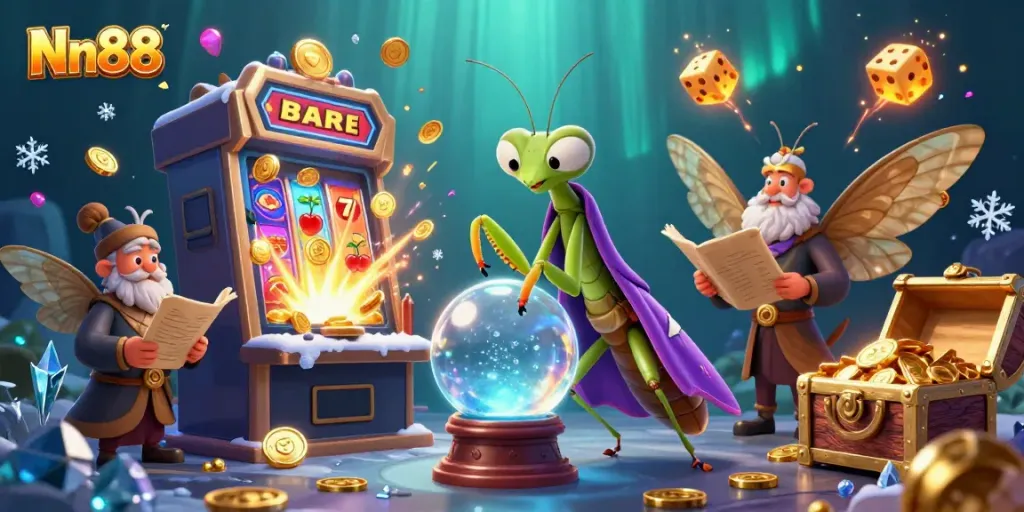 Experience the thrill of Nn88 with a vibrant casino illustration featuring characters and gaming elements.