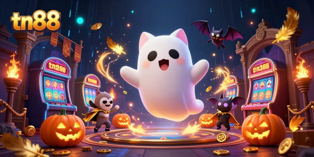 Win big at tn88 casino with a ghost cat and vampire bat in a haunted gaming mansion