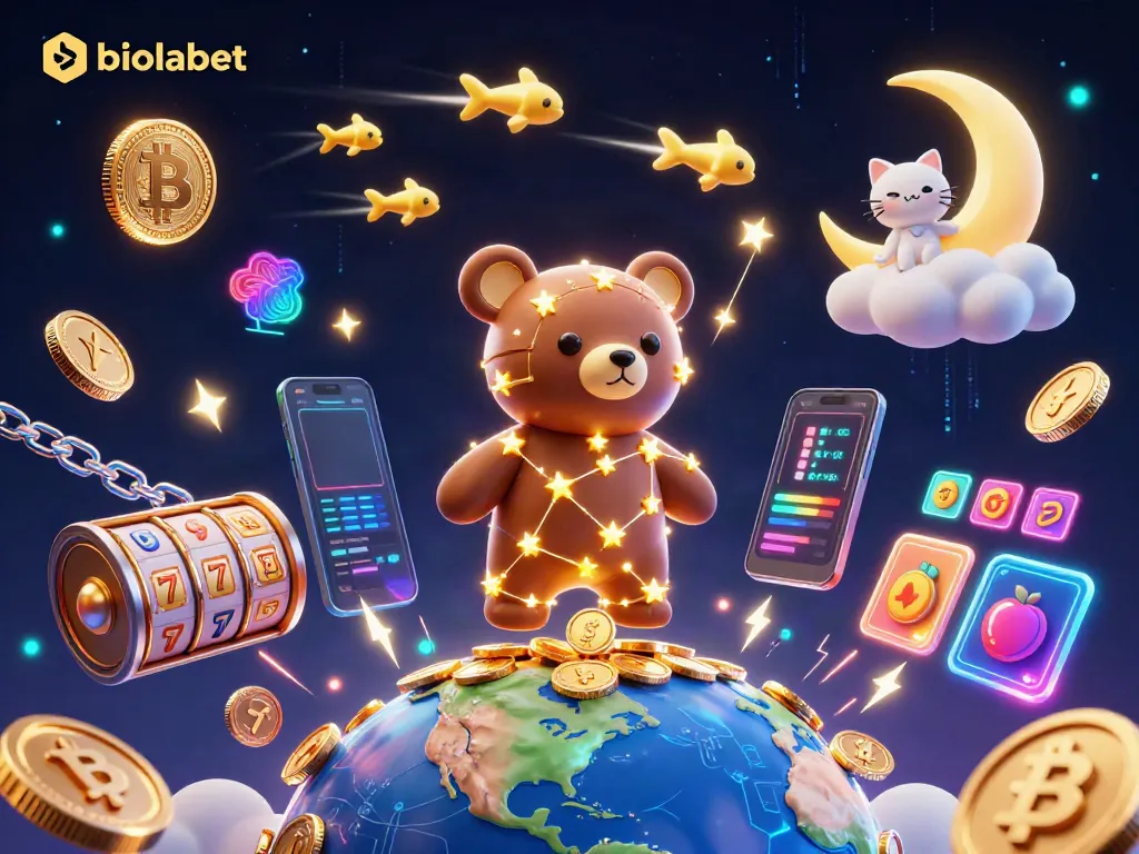 Engage with biolabet's 3D casino adventure, capturing slots and crypto elements in vibrant colors.