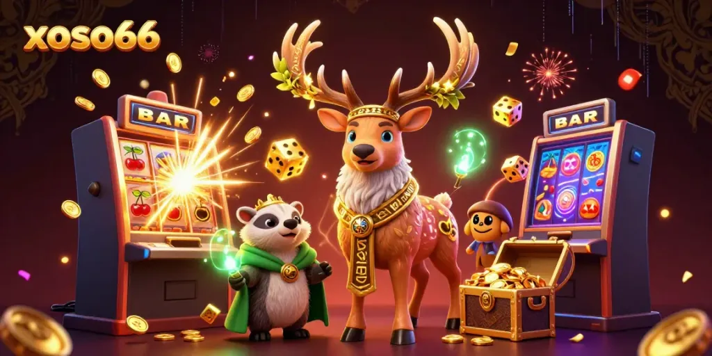 Spin the reels and discover winnings at xoso66 with a magical druid and vibrant casino elements.