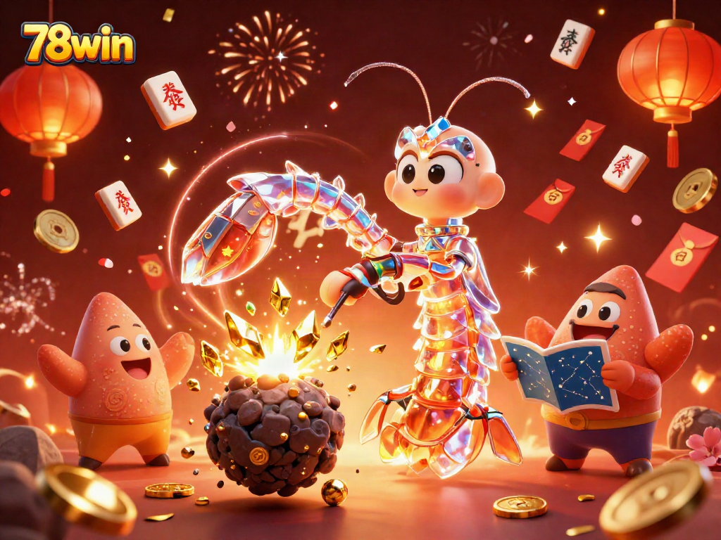 Experience the gaming excitement at 78win with vibrant illustrations of cosmic characters and casino elements.