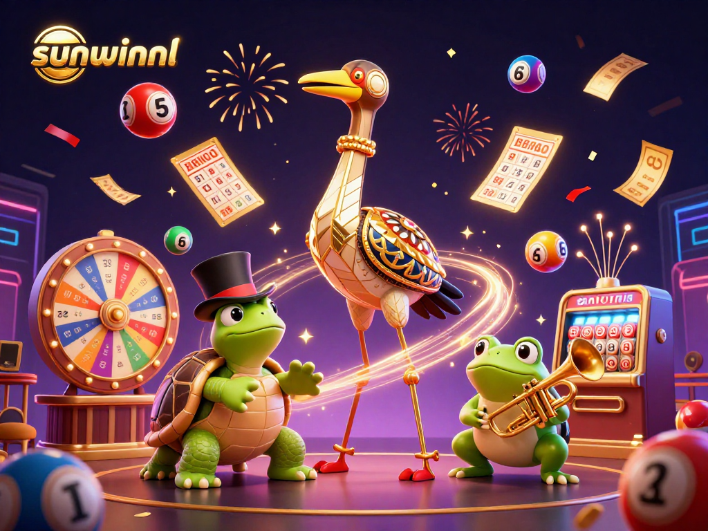 Experience the thrill of sunwinnl with vibrant lottery elements and lively characters in a festive casino atmosphere.