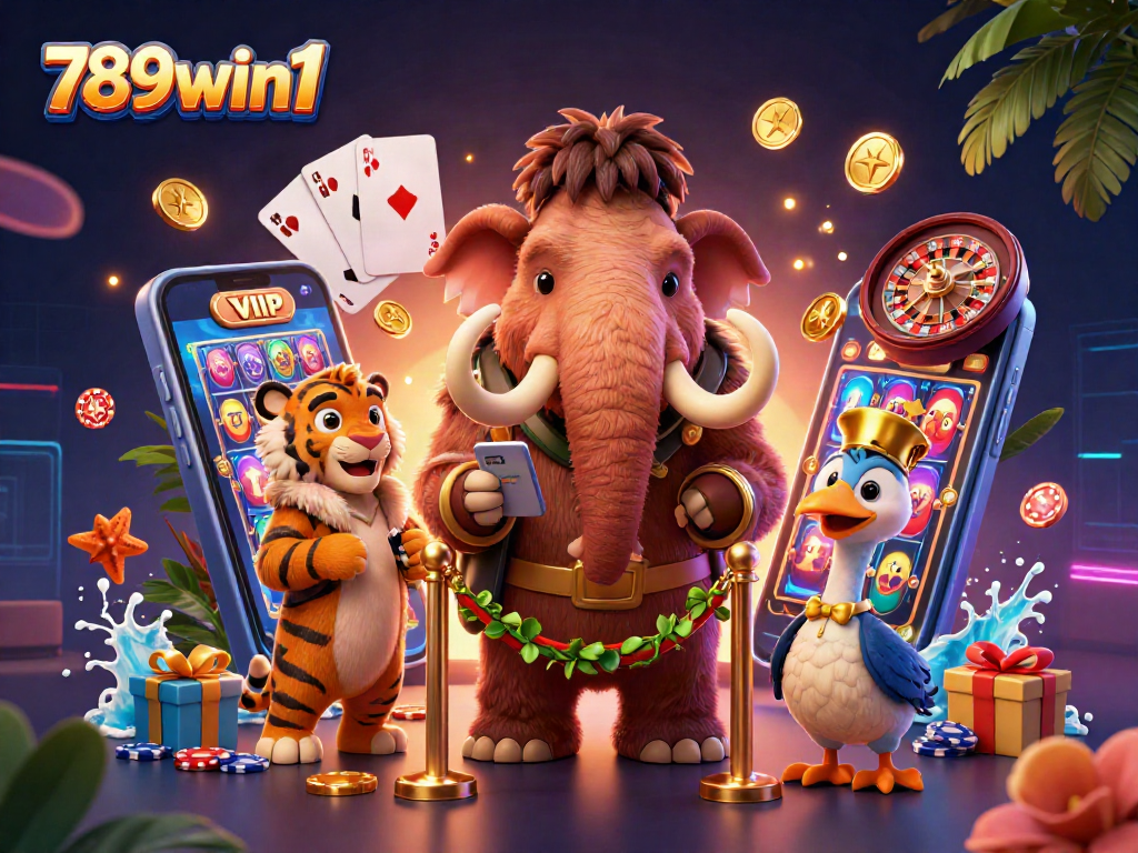 Experience vibrant casino excitement with 789win1 featuring animated characters in a lively scene.