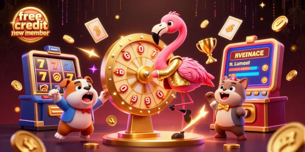 Engage with free credit new member offers through exciting casino gameplay featuring dynamic characters.