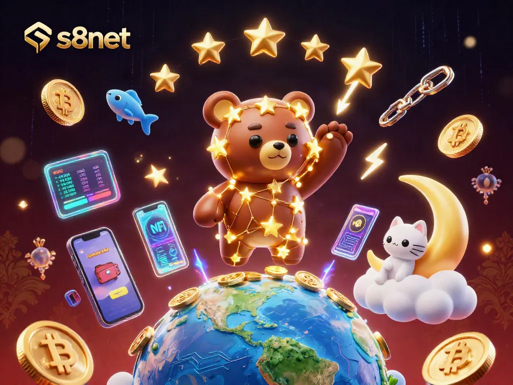 Scoop up winnings playing games on s8net with vibrant 3D casino characters and digital elements.