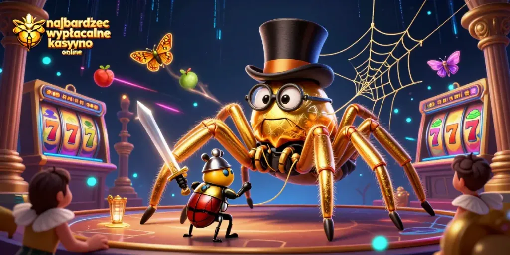 Experience the most wypłacalne kasyno online with vibrant characters in a dynamic casino scene.