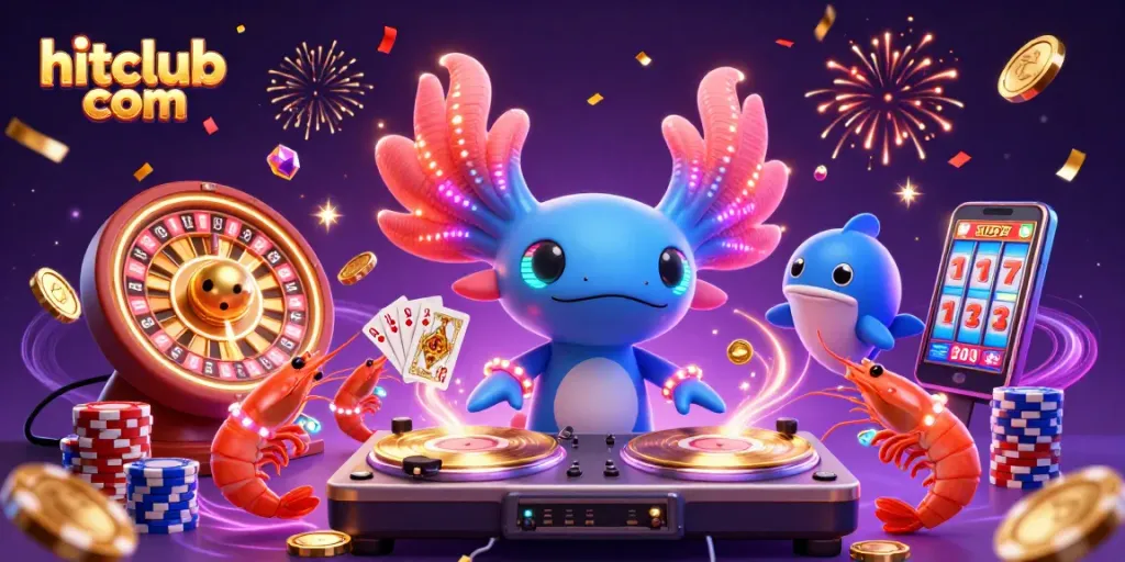 Experience the excitement of hitclub com with a vibrant casino-themed illustration showcasing winning energy!