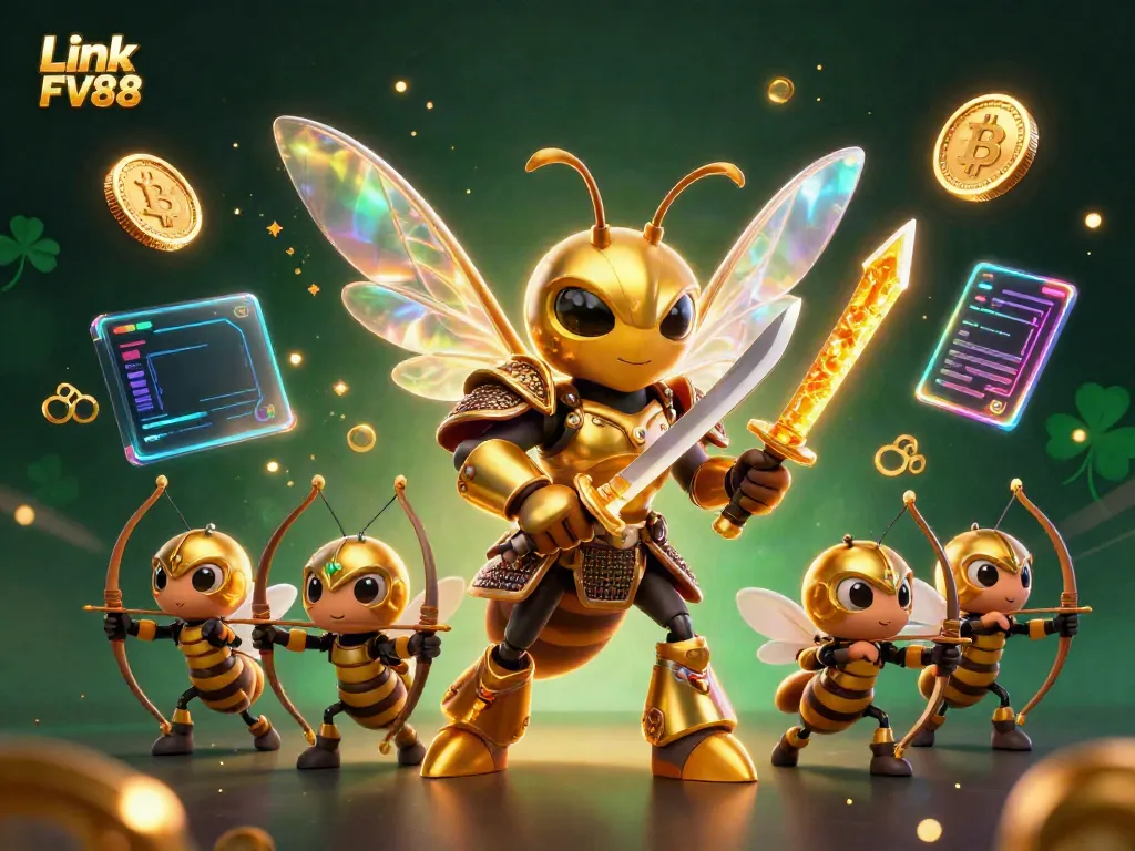 Experience the thrill of Link FV88 with vibrant casino-themed 3D illustration, dynamic characters, and gaming elements.