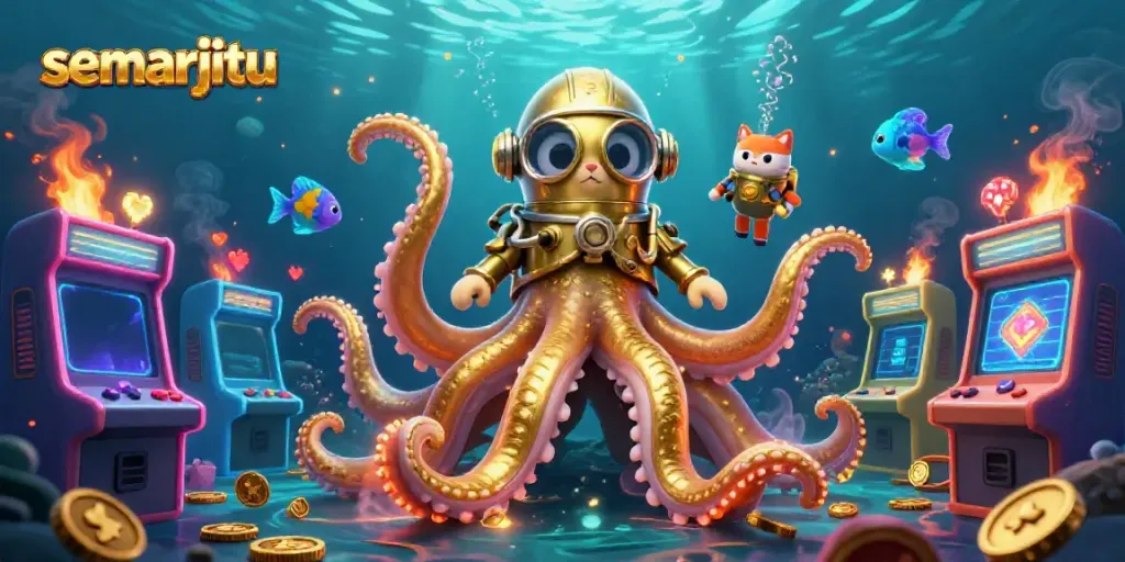 Menggali kemenangan di semarjitu dengan kraken dan mesin arcade 3D yang menawan.