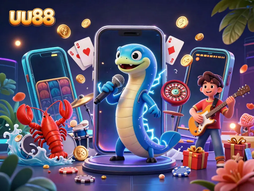 Experience thrilling gameplay at uu88 with an energetic underwater casino scene featuring a DJ eel, lobster drummer, and seahorse guitarist.